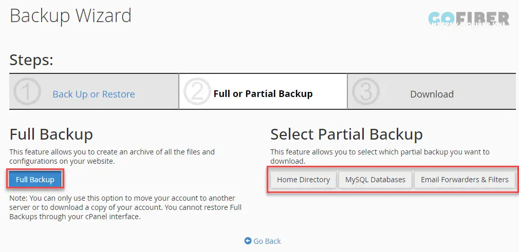 Tùy chọn Full Backup (sao lưu toàn bộ) hoặc Partial Backup (sao lưu phần cụ thể)