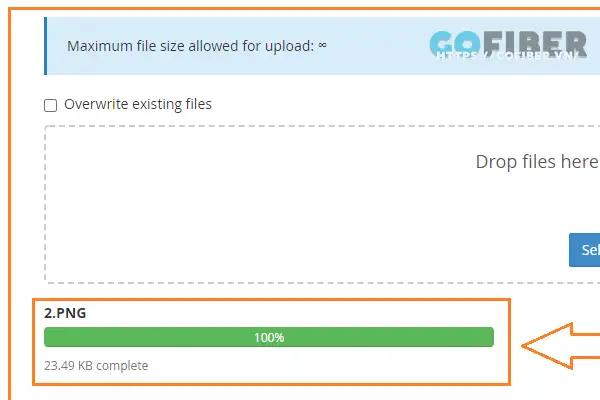 cPanel File Manager - upload file thành công