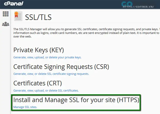 click chọn Install and Manage SSL for your site (HTTPS)