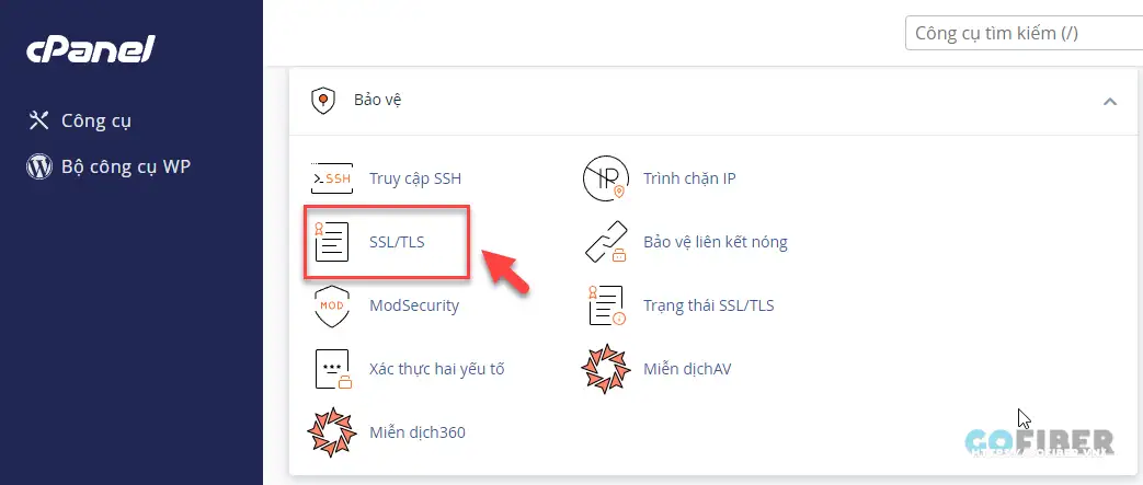 Đăng nhập vào cPanel, click chọn SSL/TLS