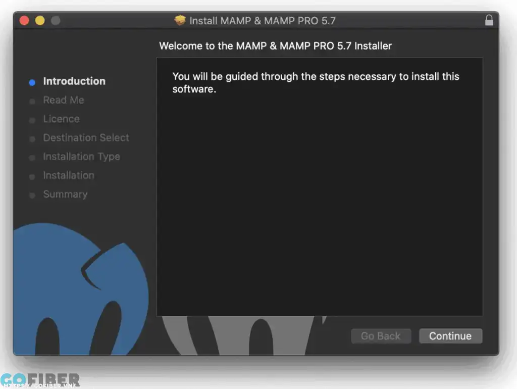 Nhấn "Continue" để tiến hành các bước cài đặt WAMP trên MAC