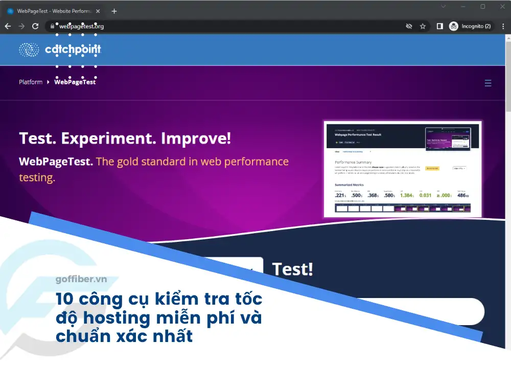 Tool Webpage Test cho phép người dùng kiểm tra tốc độ tải trang trên nhiều quốc gia và các loại trình duyệt khác nhau