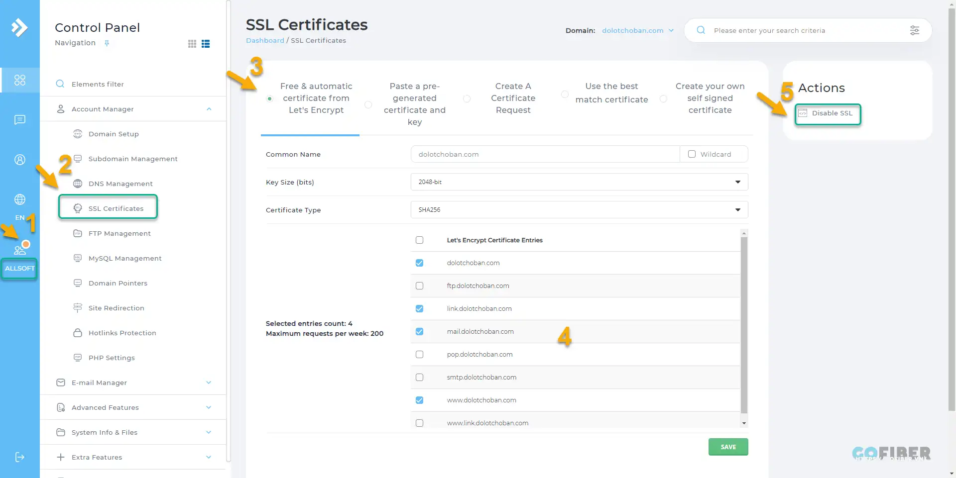 Chọn vào SSL Certificates