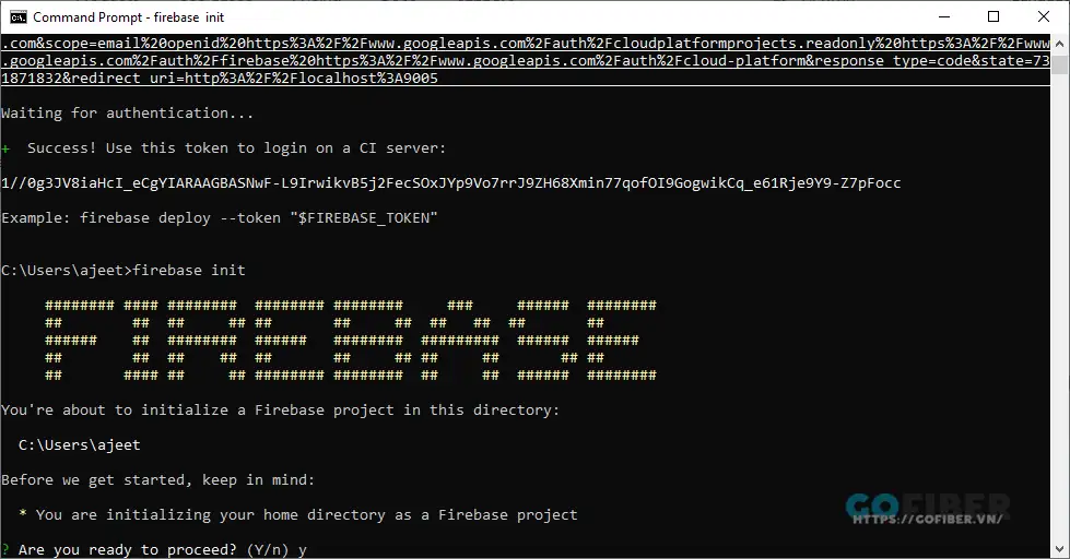 Thiết lập thư mục dự án bằng lệnh firebase init