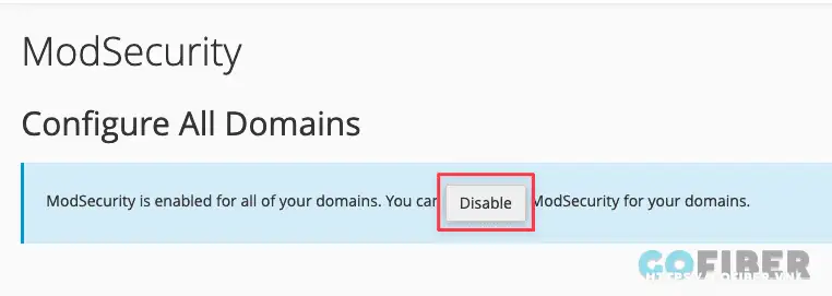 Click chọn Disable (tắt) hoặc Enable (bật) ModSecurity trong cPanel