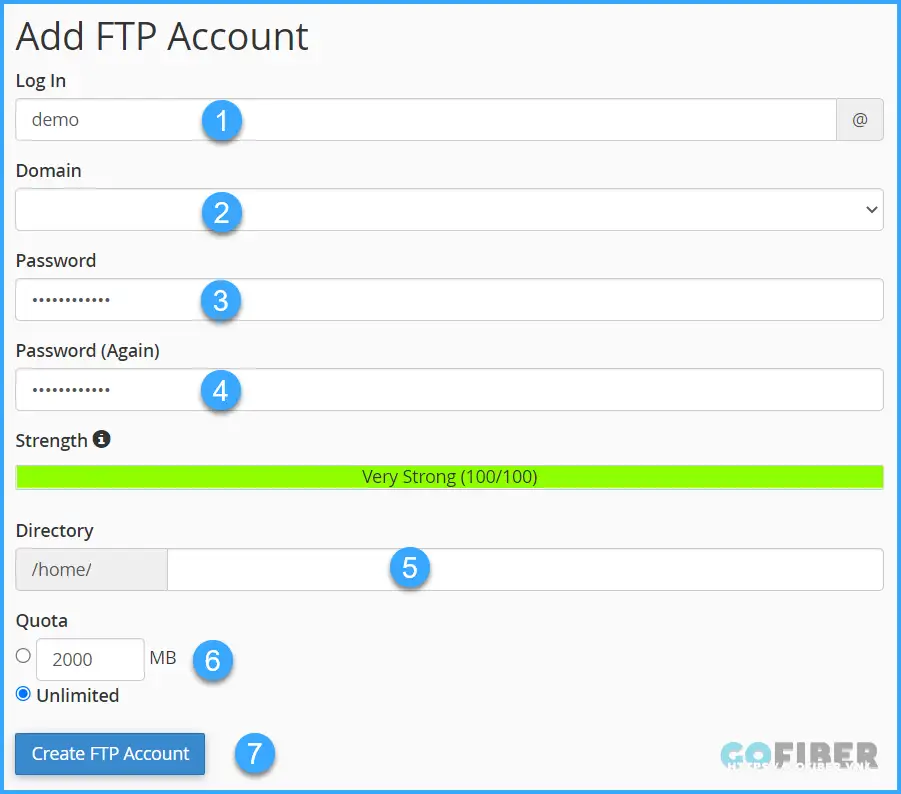 Nhập các thông tin để tạo tài khoản FTP thành công