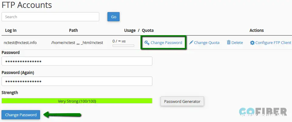 Đổi mật khẩu cho tài khoản FTP trên cPanel