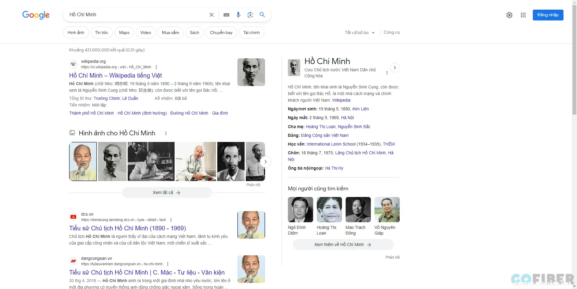 Kết quả tìm kiếm Google cho từ khóa 'Hồ Chí Minh'