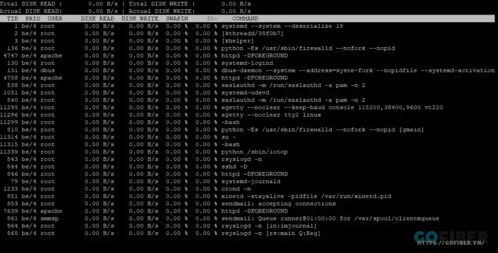 Kiểm tra hiệu suất của Disk I/O trên máy chủ Linux với lệnh IOTOP