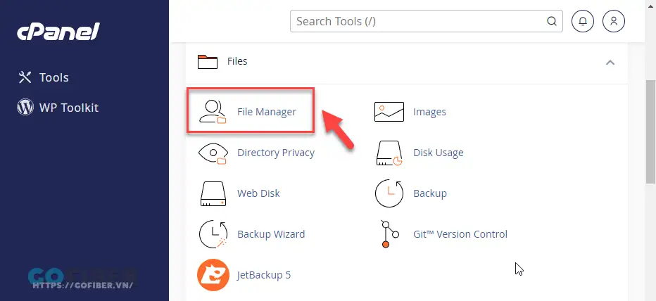 Đăng nhập vào cPanle, tại mục Files bạn click chọn FileManager