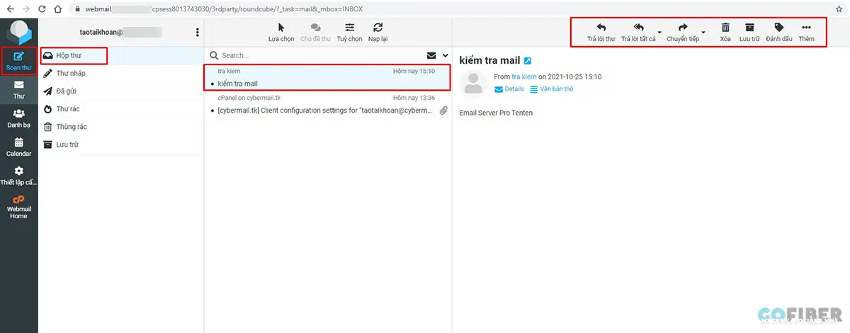 Nhận thư trong Webmail