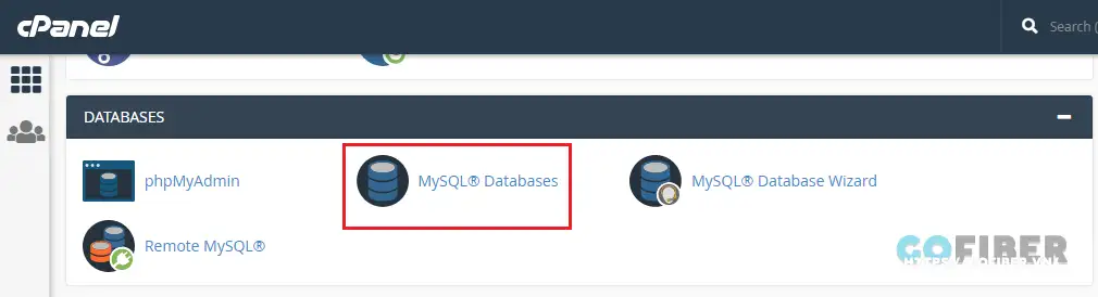Mở phần MySQL databases trong mục DATABASES