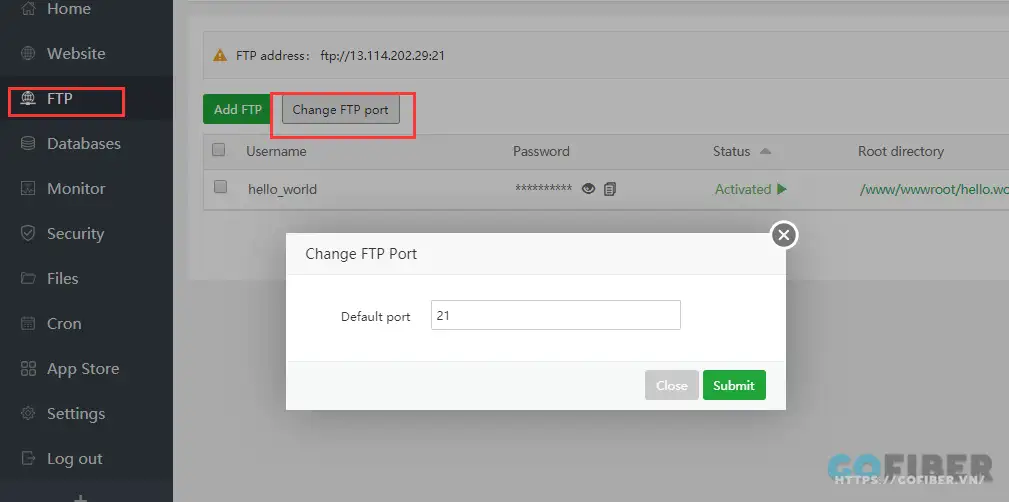 Thay đổi cổng FTP Port