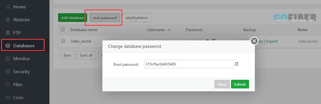Thay đổi mật khẩu root cho database