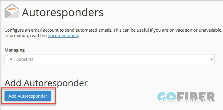 Click chọn Add Autoresponder để thiết lập trả lời mail tự động
