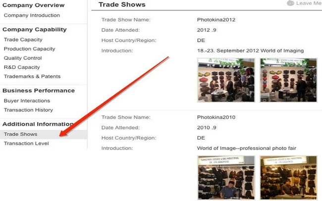 Hình ảnh thông tin shop đăng tải trên Trade Shows cũng góp phần chứng minh sự uy tín.